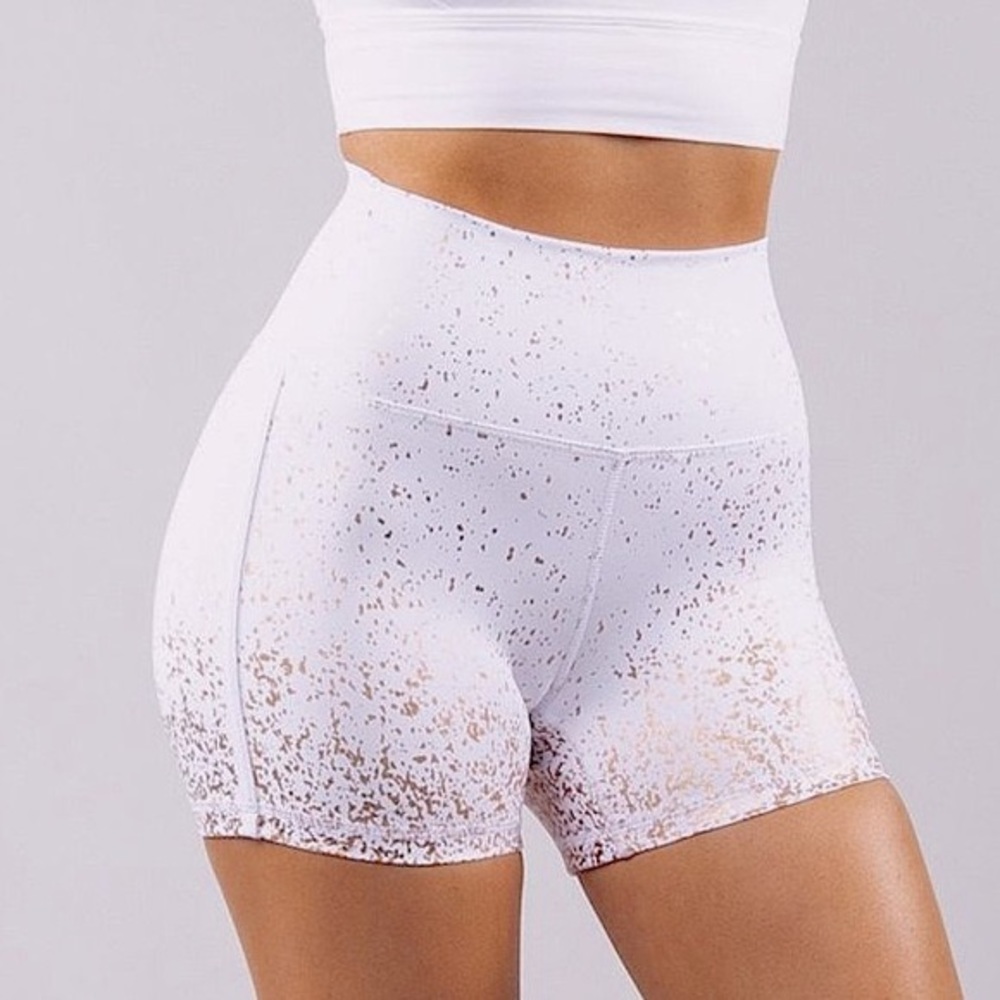 Buffbunny Shorts in Ombré Rose Gold Sparkle in White